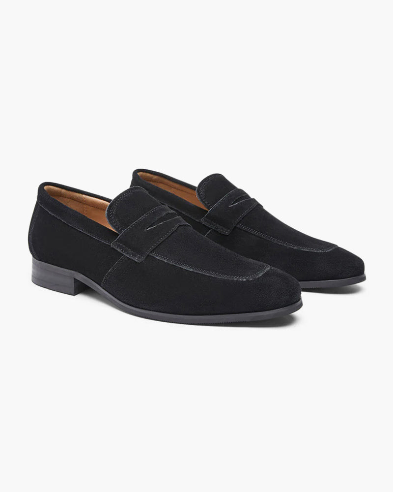 Noir et Blanc Suede Penny Loafers