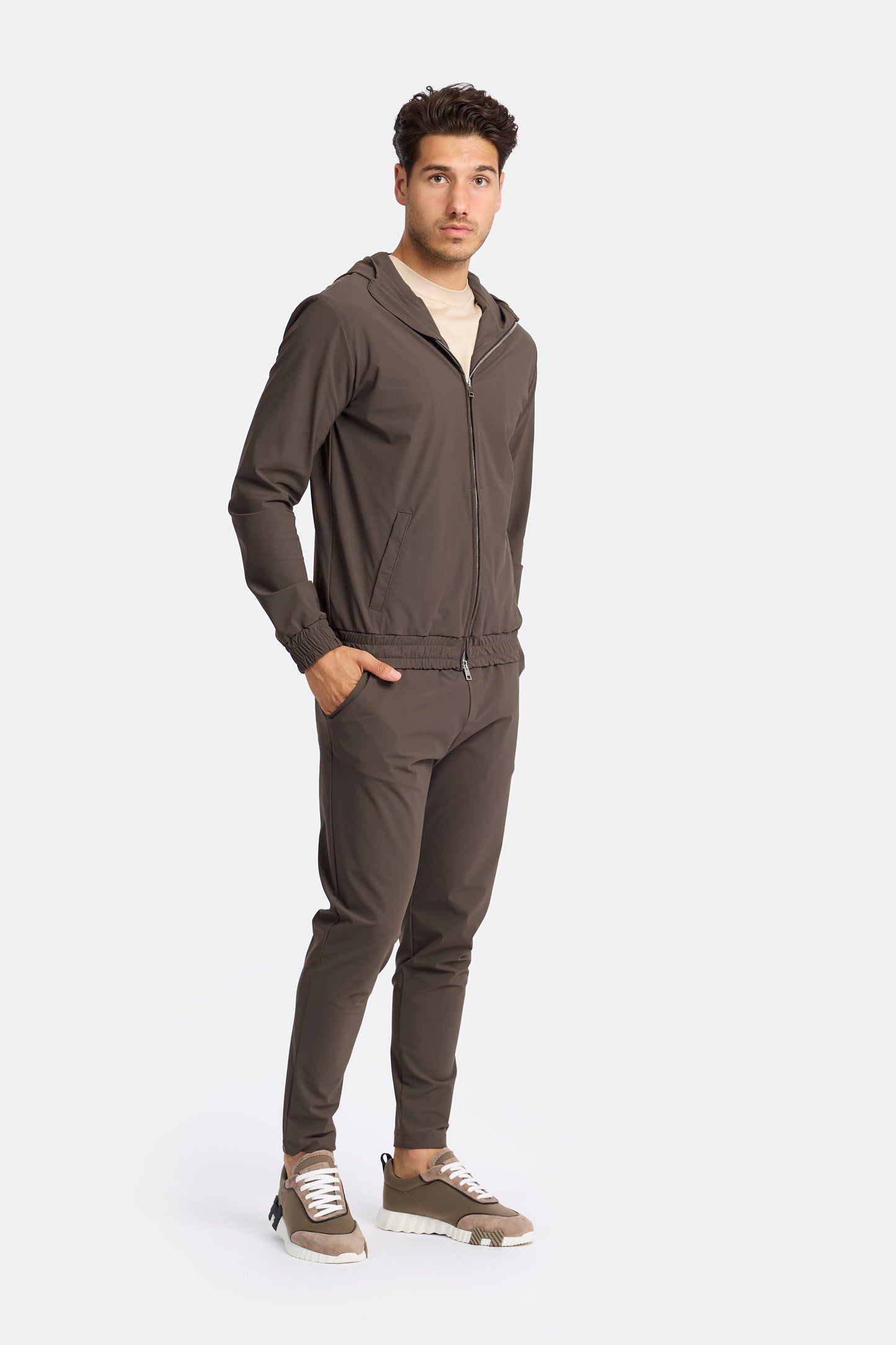 Mocha Brown Hooded Tech Suit