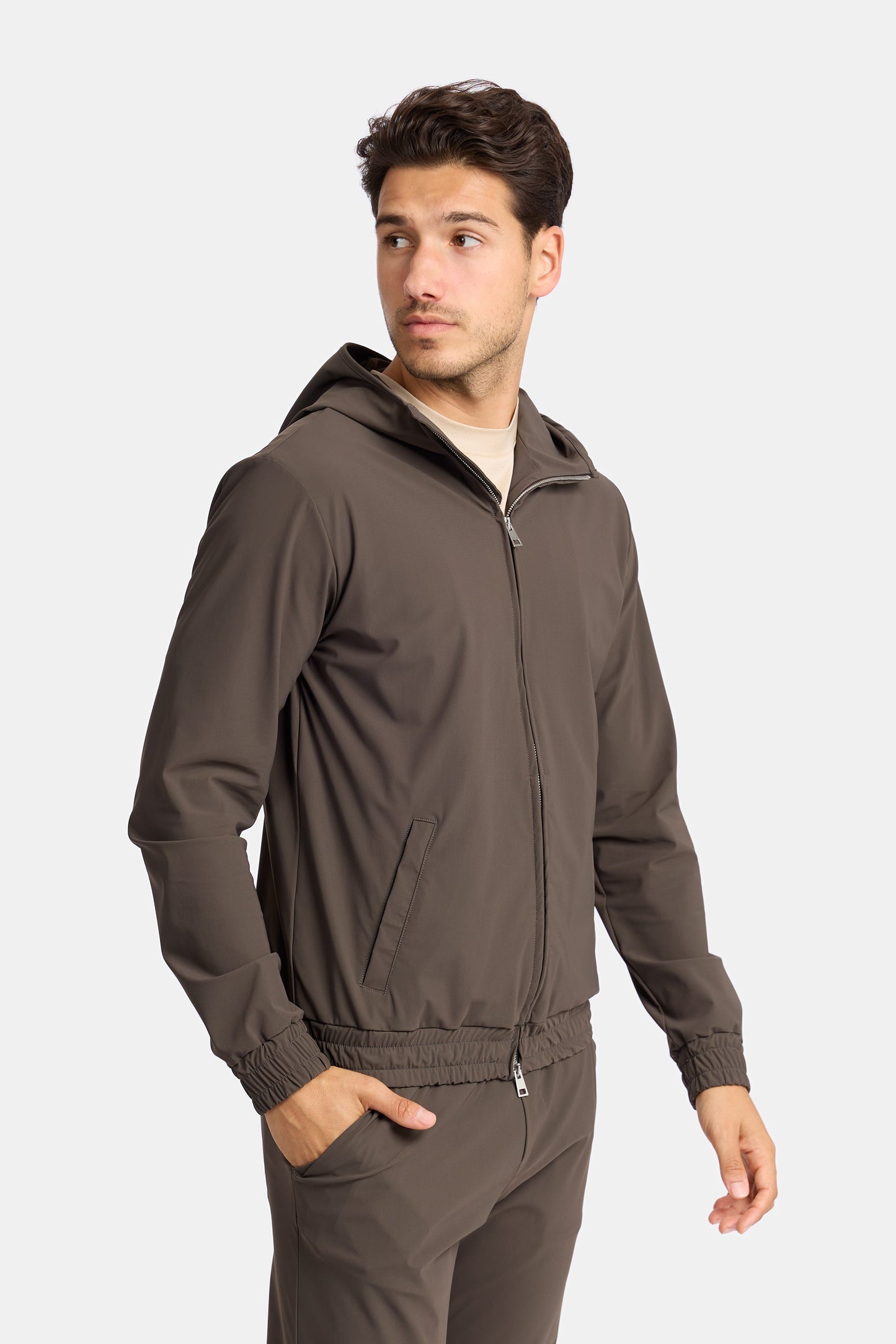 Mocha Brown Hooded Tech Suit