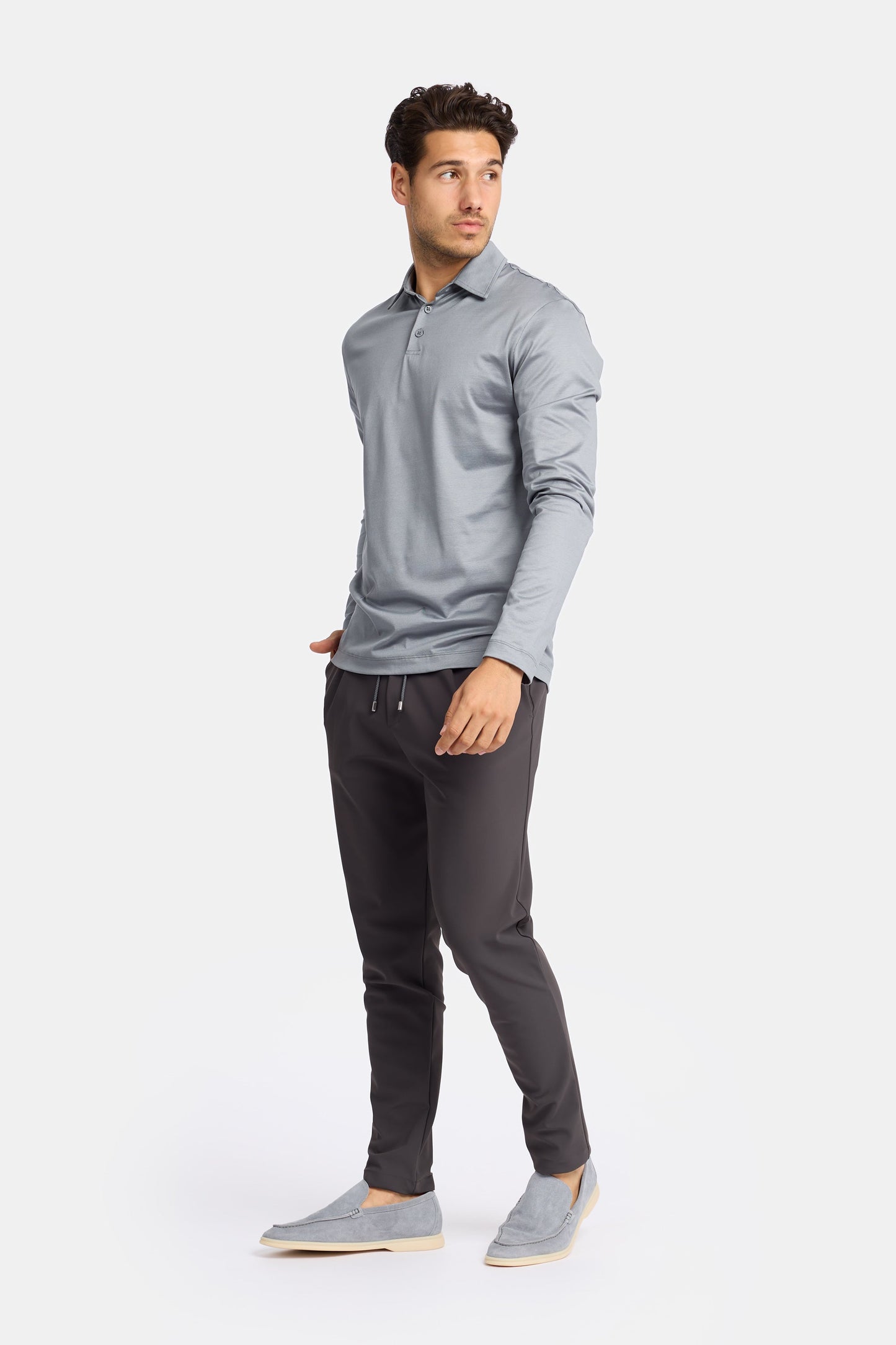 Mist Grey Polo Shirt Long Sleeve