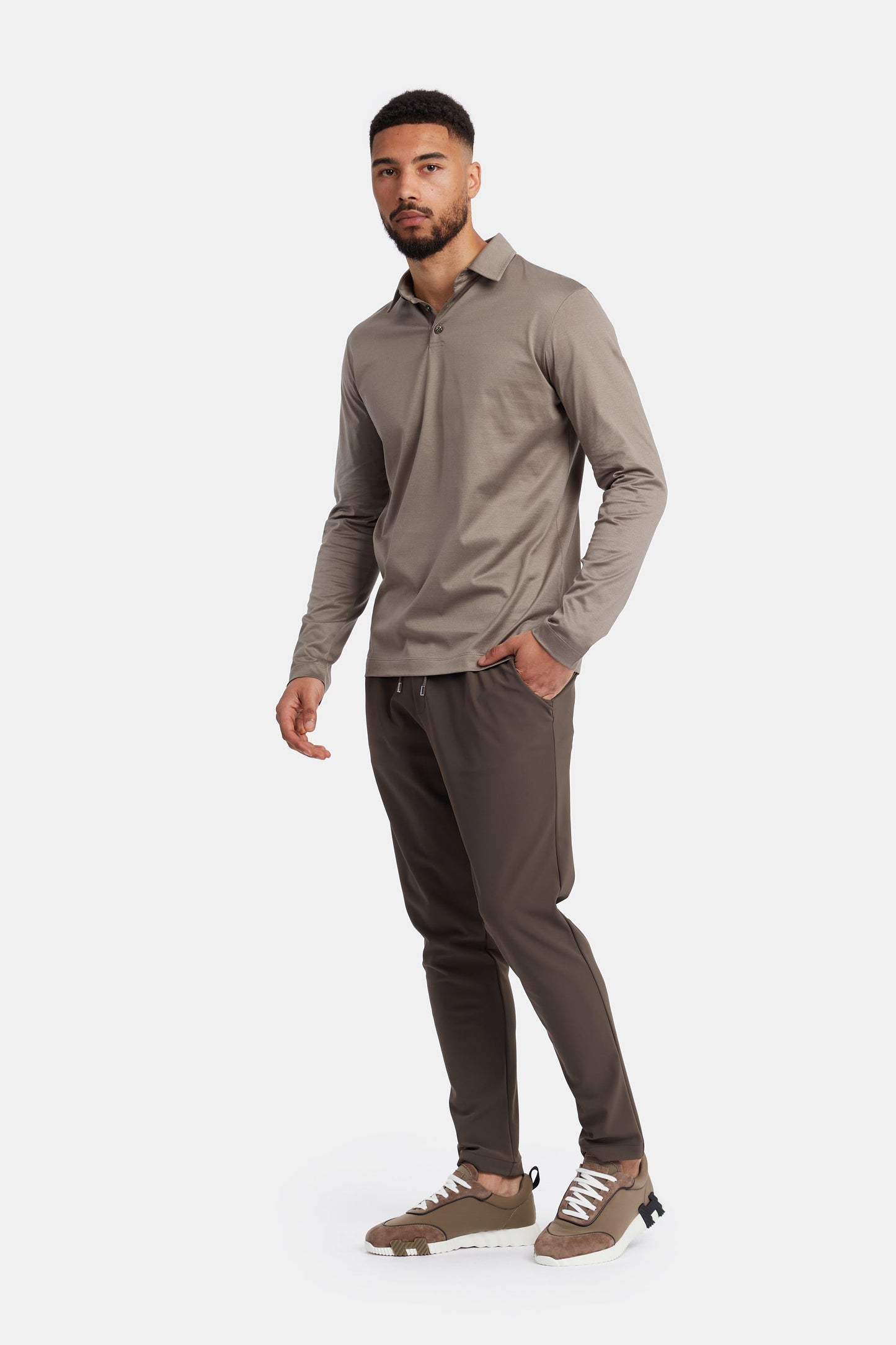 Desert Taupe Polo Shirt Long Sleeve