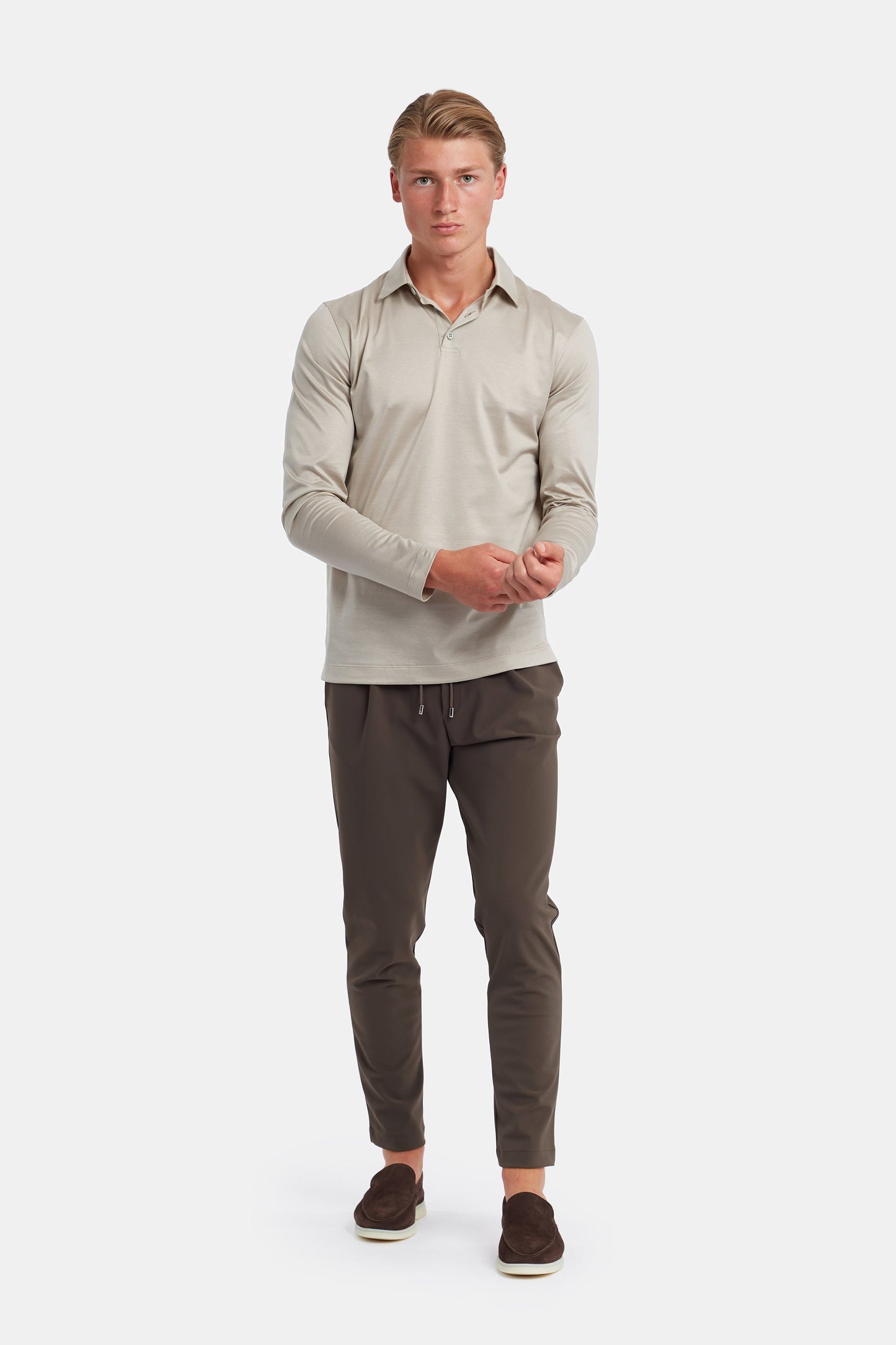 Sandstone Beige Polo Shirt Long Sleeve