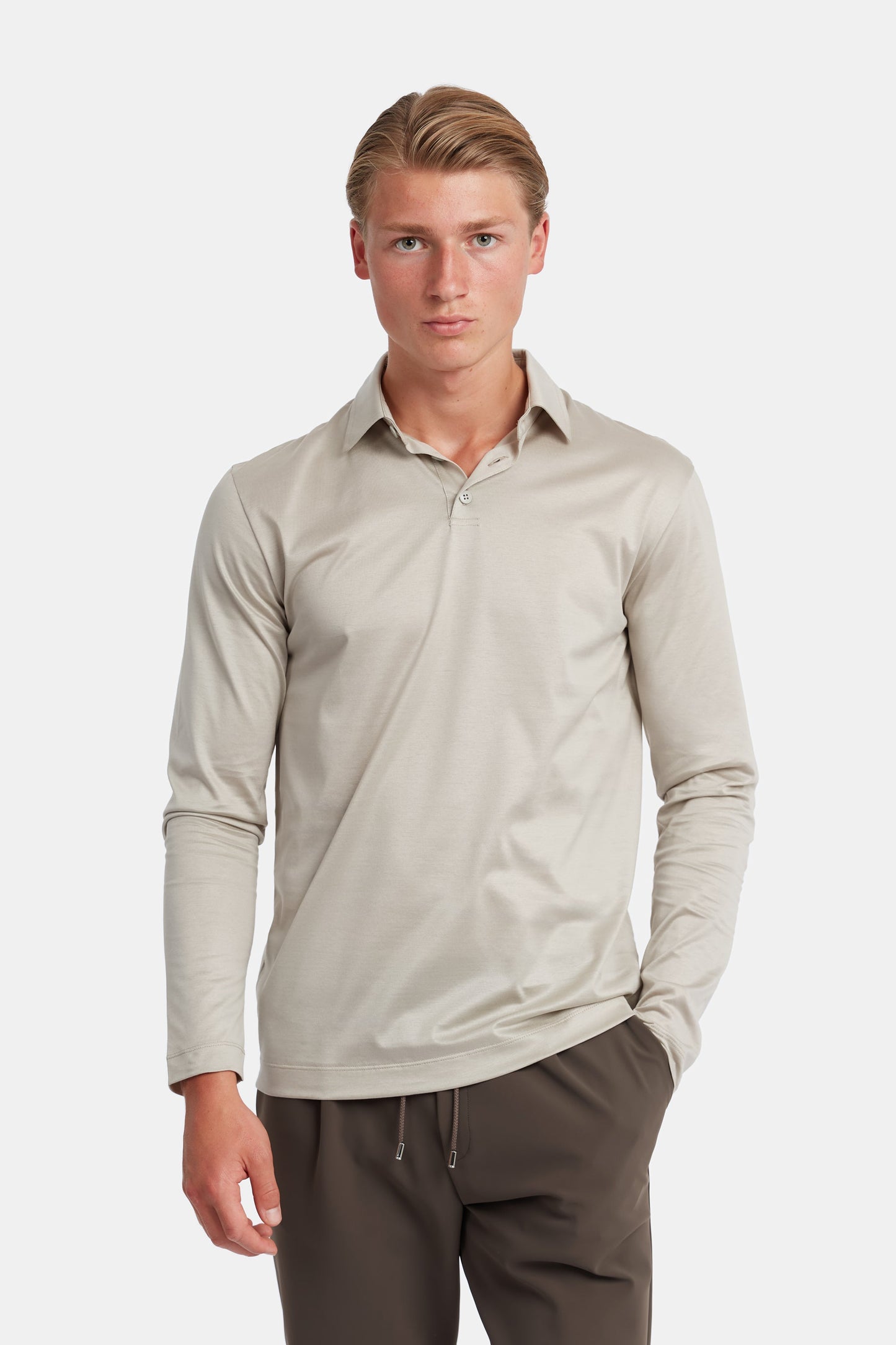 Sandstone Beige Polo Shirt Long Sleeve