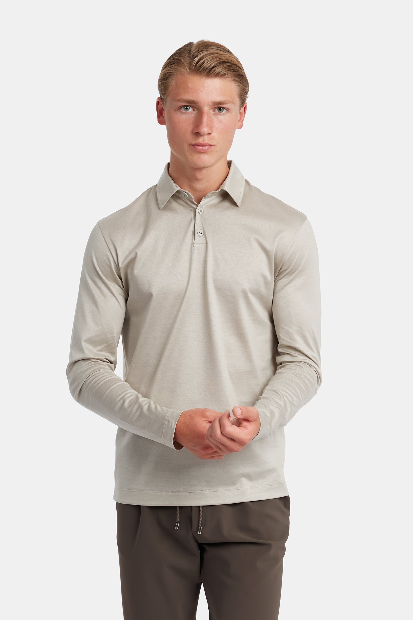 Sandstone Beige Polo Shirt Long Sleeve